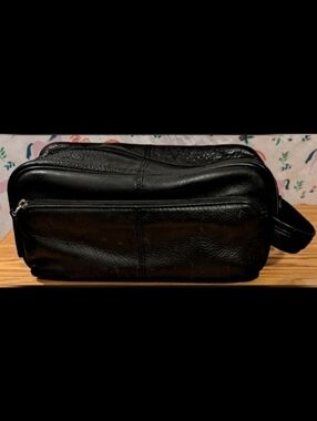 EUC Osgoode Marley Black Cashmere Leather Toiletry Shave Travel Pouch Case Bag